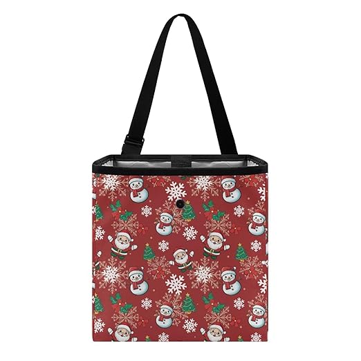 Snowman Snowflake Pattern Garbage Bag and Water Resistant Trash Can for Car, Leakproof Trash Can for SUV Truck Christmas Car Accessories(Red)