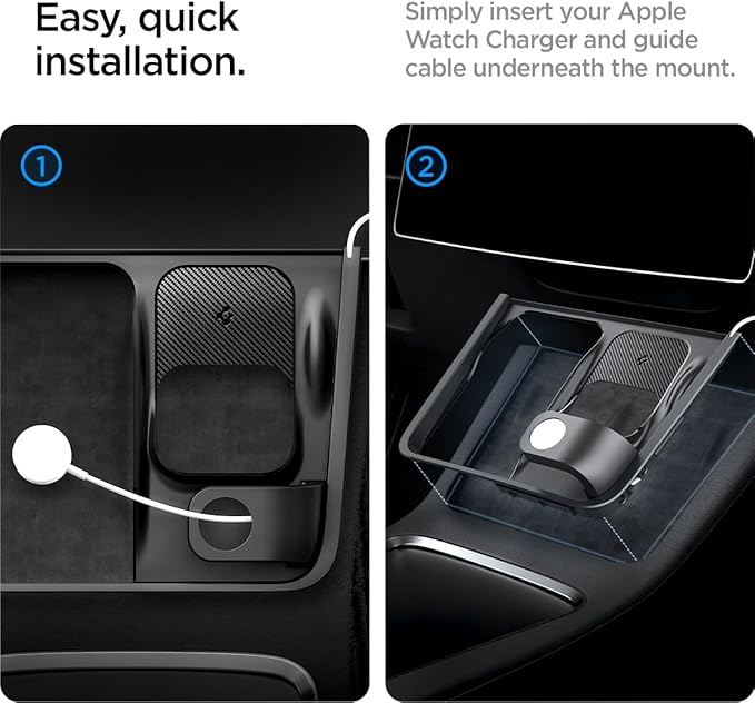 Spigen 3-in-1 Organizer Mount for Legacy Tesla Model Y 2022-2024 & Model 3 2022-2023 (Watch Charger Not Included) - Uses Tesla Wireless Charging Pad - for iPhone, AirPods, Apple Watch