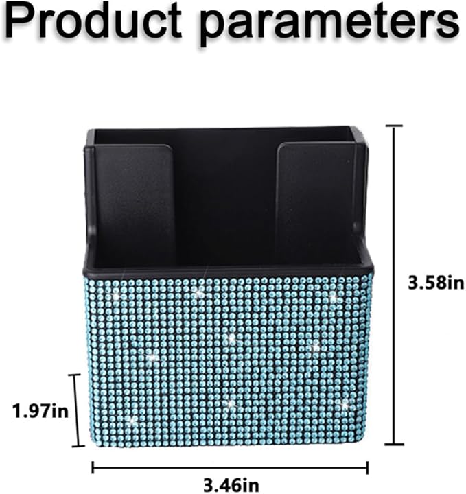 Bling Car Seat Side Organizer, Crystal Rhinestone Vehicle Storage Bag Holder for Pen Phone Document, Diamond Sparkling Automotive Organization Box Accessories, Universal Fit (Lake Blue)