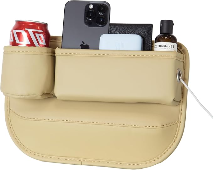 1 Pack Car Seat Gap Filler Organizer, Car Seat Organizer, Seat Gap Storage Box with Cup Holders for Drink, Car Leather Cup Holder Gap Bag Front Seat for Phone, Sunglasses,Keys(Left Side)