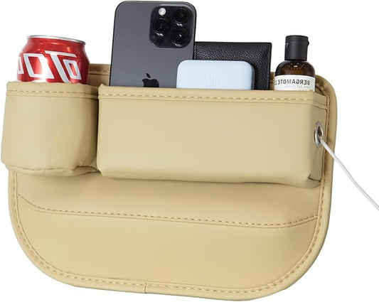 1 Pack Car Seat Gap Filler Organizer, Car Seat Organizer, Seat Gap Storage Box with Cup Holders for Drink, Car Leather Cup Holder Gap Bag Front Seat for Phone, Sunglasses,Keys(Left Side)
