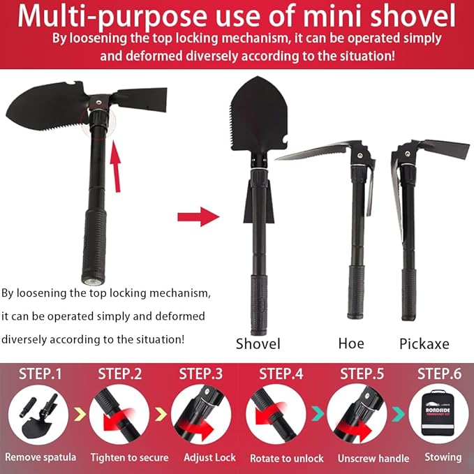 LIANXIN Emergency Roadside Kit for Car - Roadside Safety Tool Kit,with Jumper Cables Car Kit Headlamp Folding Shovel Safety Hammers Tow Rope, Emergency Roadside Car Kit