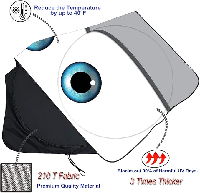 GVEN Windshield Sun Shades Car Sun Shade Protector Blocks UV Rays for Full-Size Sedan & SUV, Mid-Size SUV, Sports Cars, Wagon and Mid-Size Pickup Truck Car Accessories (Eyes-Grey, L)