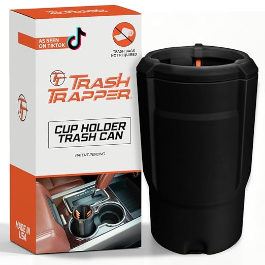 Trash Trapper Mini Car Trash Container – Frees Your Cupholder, Traps More & Empties Less with Patent-Pending Compaction, Holds Weeks of Small Trash, Portable for Car, Stroller & Travel, Black