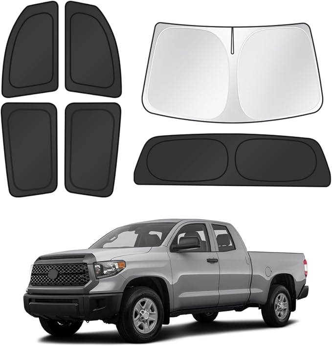 Canvcle Window Shades for 2007-2021 Toyota Tundra Accessories Windshield Sun Shade Side Rear Window Cover Sunshade Sun Visor Shield Privacy Protection for Camping Keep Vehicle Cool Black 6PCS