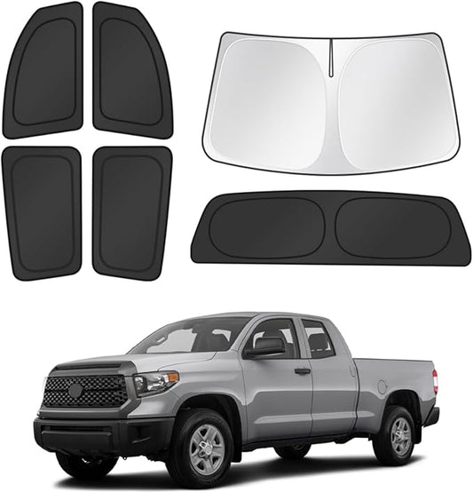 Canvcle Window Shades for 2007-2021 Toyota Tundra Accessories Windshield Sun Shade Side Rear Window Cover Sunshade Sun Visor Shield Privacy Protection for Camping Keep Vehicle Cool Black 6PCS