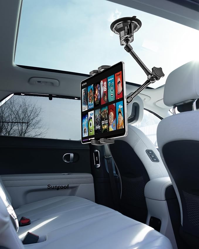 Metal Tablet Mount - Heavy Duty [Super Suction Cup] Dashboard Windshield for Car/Semi Truck/Pickup/Van/SUV/Commercial Vehicle - 4.7-13" iPad Pro Air Mini, iPhone, Galaxy