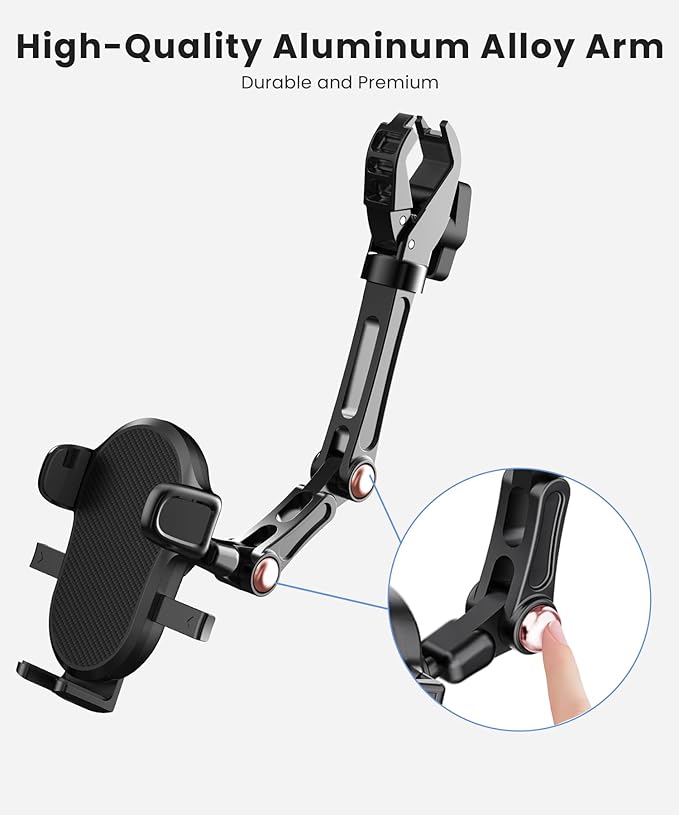 Karmus Rearview Mirror Phone Holder for Car, Rear View Mirror Phone Holder, Rotatable and Retractable Car Phone Holder Mount, Car Truck Essentials Accessories Compatible with All Cell Phones