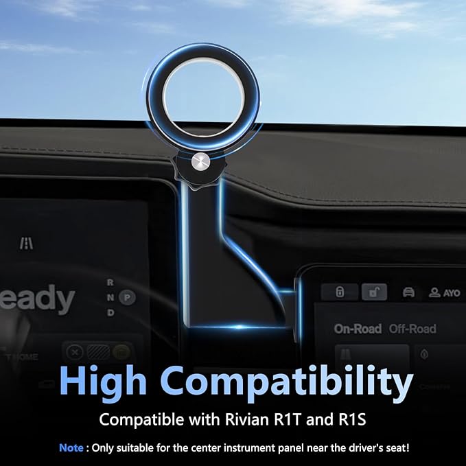 Magnetic Phone Mount Dash Anchor Compatible with Rivian R1T(Gen 1) and R1S (2022-2025) - Fits Driver Side Only, with 17mm Ball Arm, Direct Plug in Design to Flexible Switching Bracket