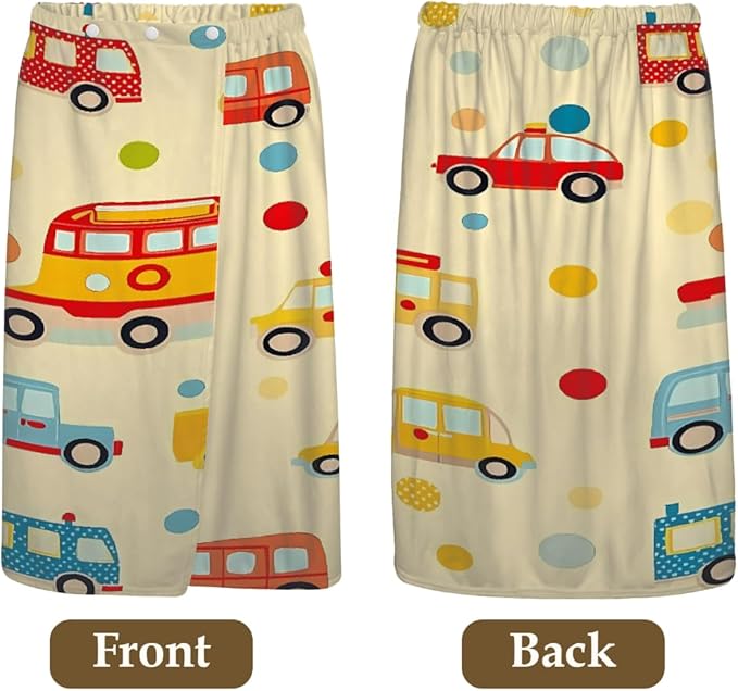 Women's Bath Wrap Colored Cars Bus Polka Dot Absorbent Shower Spa Body Bath Robe Wraps Bathrobe Towel with Adjustable Closure