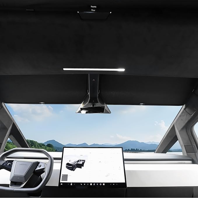 2025 Upgraded Tesla Cybertruck Sunshade Roof – Foldable Glass Sun Shade, Nano Ice-Crystal Cooling, UV Block, No-Gap, Heat Insulation, Custom Fit Cybertruck Interior, Accessories for 2023-2025
