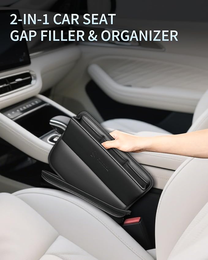 Florich Car Seat Gap Filler, Pro-Seats Gap Filler Organizer and Storages 2-in-1, Premium Leather Center Console Organizer, Car Organizer Front Seat Universal Fit for Car Suv Truck