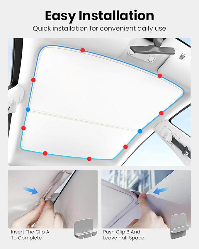 REEVAA Upgraded Tesla Model S Sunshade Roof [No Gaps, No-Sagging] Tesla S Accessories Heat Insulation Foldable Glass Sunroof Cover for Model S 2022-2026, 2PCS, Gray