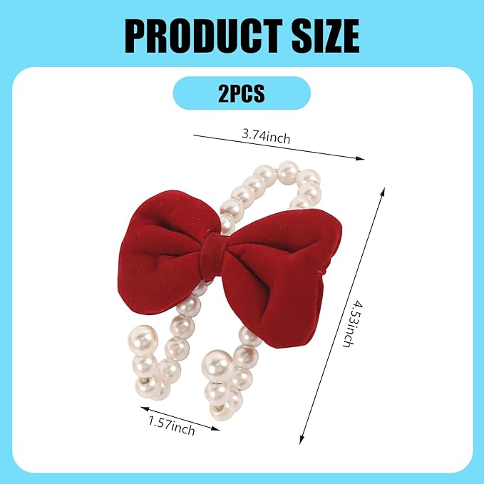 2 PCS Bow Pearl Car Headrest Hooks, Elegant & Cute Seatback Storage Organizers, Durable Alloy Accessories for Hanging Backpacks Umbrellas & Wallets for Girl Women's Vehicles (Red)