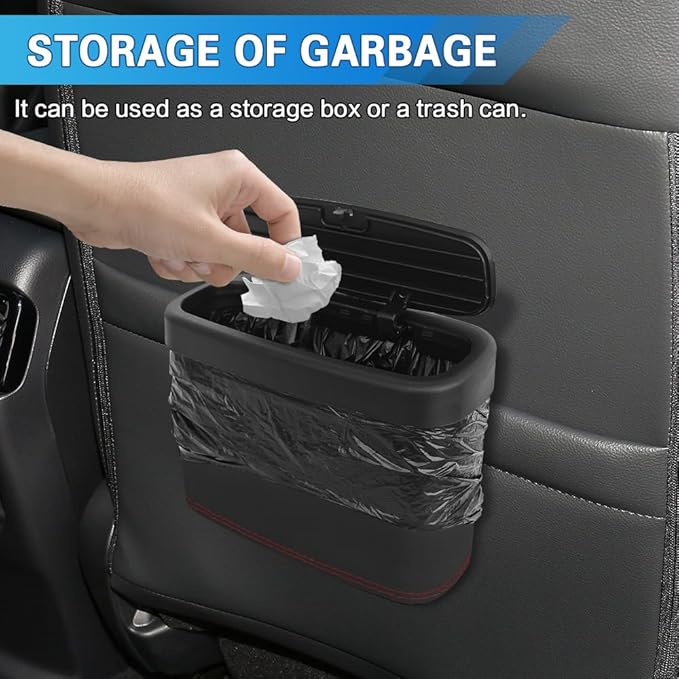 Car Trash Can with Lid, Car Trash Bin, Leakproof Vehicle Garbage Can with 30PCS Garbage Bags, Waterproof Auto Hanging Dustbin Storage Bag Container Accessories Fit SUV Office Home (Black-1PCS)