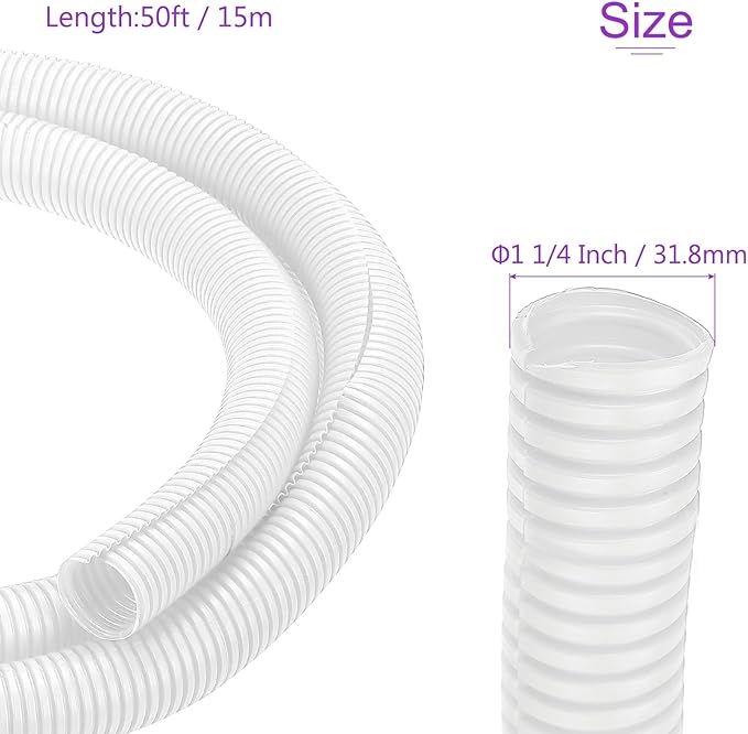 DMiotech 50ft Wire Loom Split Tubing 1 1/4 Inch(31.8mm) ID, Cord Protectors from Pet Flexible Conduit Cable Management for Office Home Garden, White