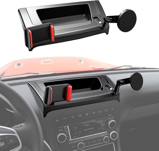 Magnetic Dash Phone Mount for 2011-2017 Jeep Wrangler JK JKU Accessories, Multi-Mount Phone Holder with Extension Arm Metal Rod, Dashboard Storage Tray with Extra Clip Bracket (Not for JL JLU)