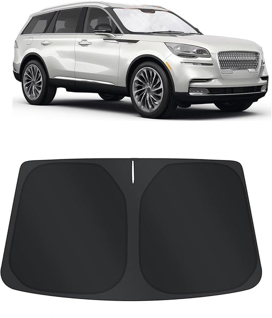 TINGLU Sun Shade for Lincoln Aviator 2020-2025 2026 Accessories Windshield Sun Shade Window Shade UV Rays Protection Sun Visor Cover with Steering Wheel Sunshade Storage Bag
