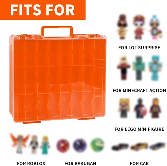 Toy Car Storage Organizer Case Compatible with Hot Wheels/for Matchbox Cars. Display Carrying Container Holder for LOL Surprise Dolls/for Shopkins with 48 Compartments Double Sided-Orange (Box Only)