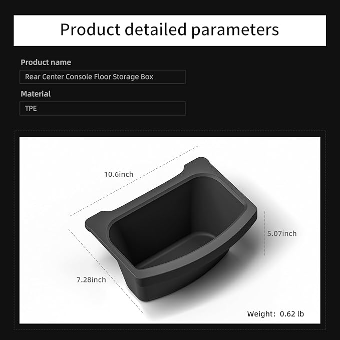 LUCKEASY Rear Center Console Floor Storage Box For Tesla Model Y Juniper 2025 2026 Storage Organizer 2nd Row Center Console Rubbish Bin Can TPE For Model Y Accessories Black