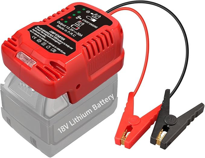 Car Jump Starter Adapter for Milwaukee M18 18V Battery,Portable Car Battery Jumper Starter with 12V Jumper Cable Clamps for 3.5L Vehicles (Not Included Battery)