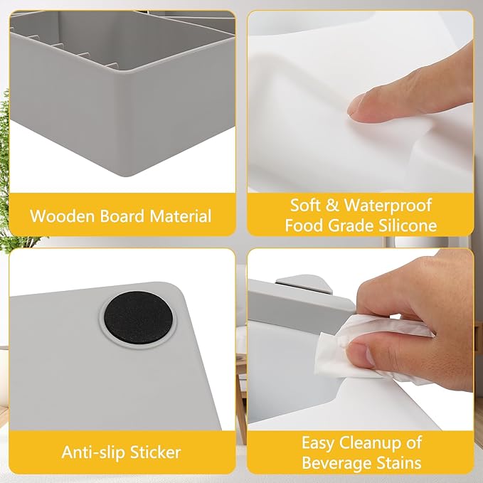 Couch Cup Holder Tray, Silicone Sofa Couch Caddy for Bed Car Seat Beach Organizer, Waterproof Cup Holder with Phone Stand for TV Remote, Snacks, Drinks, Cellphone (Grey)