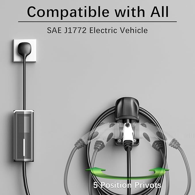 EV Charger Holder Wall Mount, EV Charging Cable Holder for Electric Vehicle Mobile Connector Organizer, Upgraded Rotatable J1772 Plug Hangers