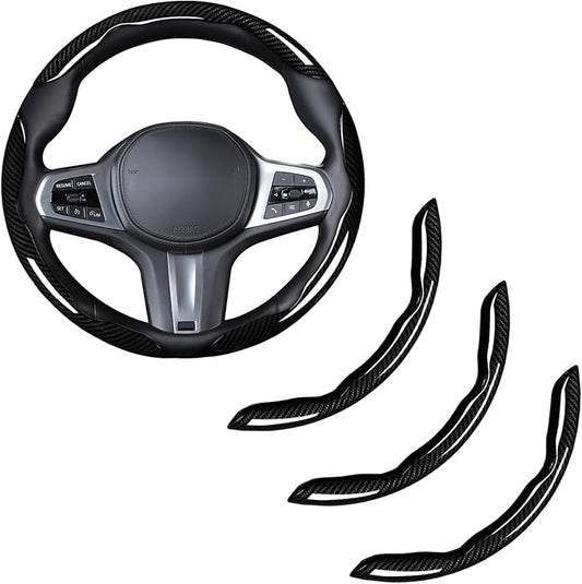 Carbon Fiber Steering Wheel Cover, Snap on Car Steering Wheel Cover Set Accessories 3pcs Wrap Grip Non Slip Protector Universal Glossy Black