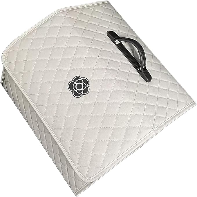 Tissting Car Storage Box PU Leather Trunk Suv Organizer with Lid, 33x31x29cm White Garage Cargo Organizer for Camping Picnic Shopping