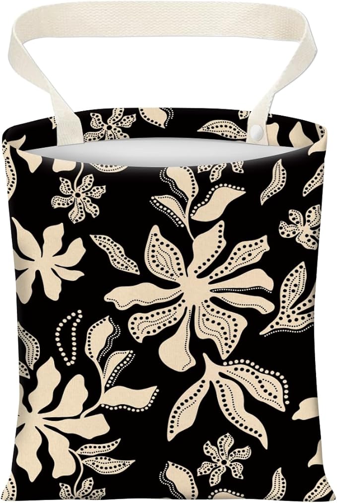 Cute Car Trash Can, Hanging Canvas Car Back Seat Organizer and Storage Bag, Funny Car Trash Bag for Travelling, Outdoor Cute Black White Daisy