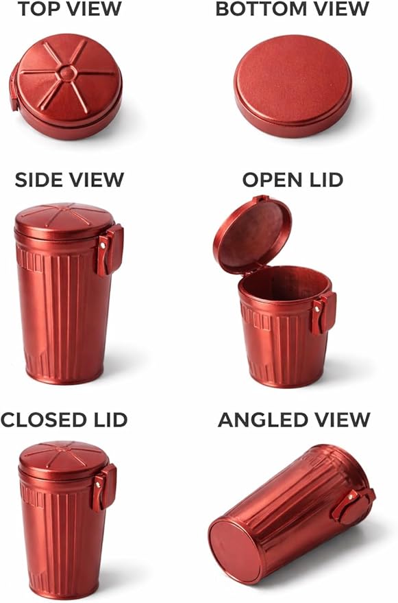 Miniature Metal Trash/Garbage Can with cap Ashtray Cigarette saver (QTY: 1)