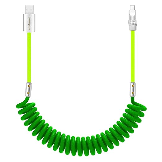 chubbycable Curly Chubby 120W Coiled USB C Cable Retractable Fast Charging Cable for Car Charger Cord Compatible with iPhone 17-15 Series, Light Green+Green, USB-A to Type-C, 2.29FT-3.6FT