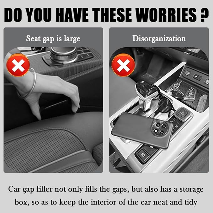 2PCS Upgraded Car Seat Gap Filler,Soft No Drop Seat Guard for Cars with Dual Slot Car Seats Gap Organizer for Storing Items & Filling Gaps,Versatile Between Seats Cars Gaps Filler (Style1)