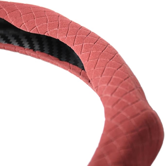 Quick Install Sporty Suede Leather Car Steering Wheel Cover with Braided Grips for All 14½" to 15" Sedan Coupe SUV Pickup 14.5 to 15 inches