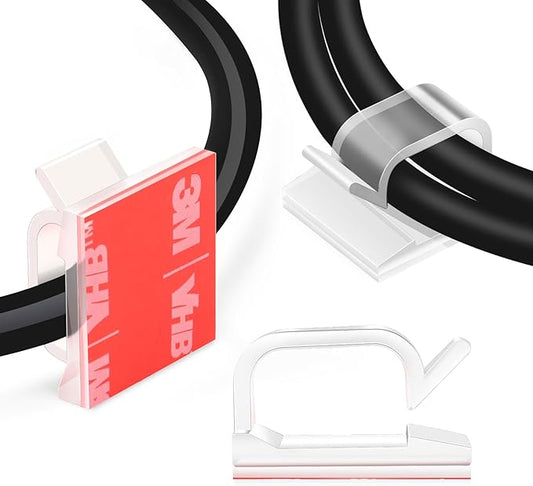 120PCS XHF Adhesive Cable Wire Clips Clear, Outdoor Christmas Light Clips, Cable Holder Staples Cable Management Wire Organizer Cord for Under Desk, Car, Wall, TV PC Ethernet Cable