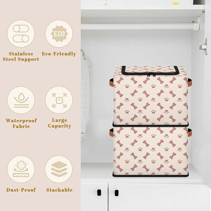 Large Toy Box Collapsible Storage Bins with Lids Closet Storage Baskets for Organizing Shelves Nursery Toy Storage Organizer Boxes for Kids, Boys, Girls (Cute Dog Cat Paw Print Animal)