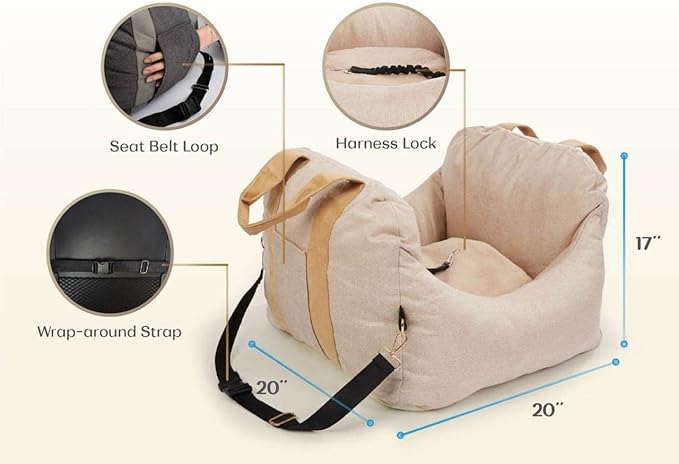 PET AWESOME Dog Car Seat, Puppy Booster Seat, Travel Carrier Bed for Small and Medium Pets