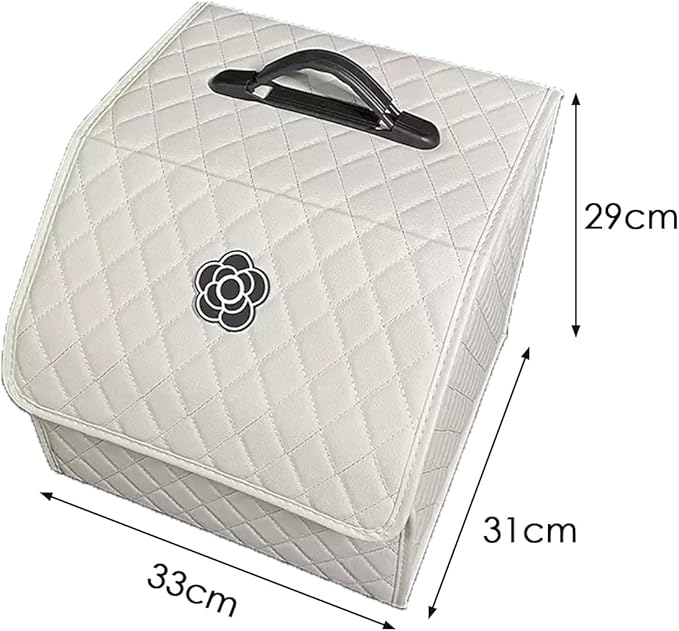 Tissting Car Storage Box PU Leather Trunk Suv Organizer with Lid, 33x31x29cm White Garage Cargo Organizer for Camping Picnic Shopping
