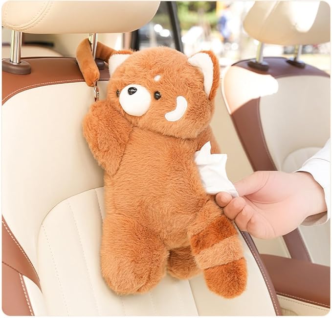 Cute Tissue Box Cover Plush Tissue Box Holder for Car, Home, Decorative Holder/Organizer for Bathroom Vanity Countertop, Nightstands, Office Desk-Raccoon