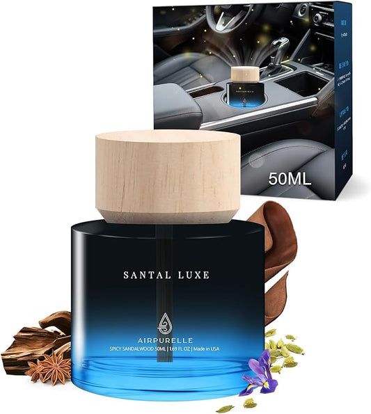 Car Air Freshener 50ML (1.7 FL OZ) Car Air Fresheners Perfume - Spicy Sandalwood Fragrance Oil Air Diffuser for Car, 180+ days Long Lasting Fragrance, Wooden Cup Design Car Fresheners, Made in USA