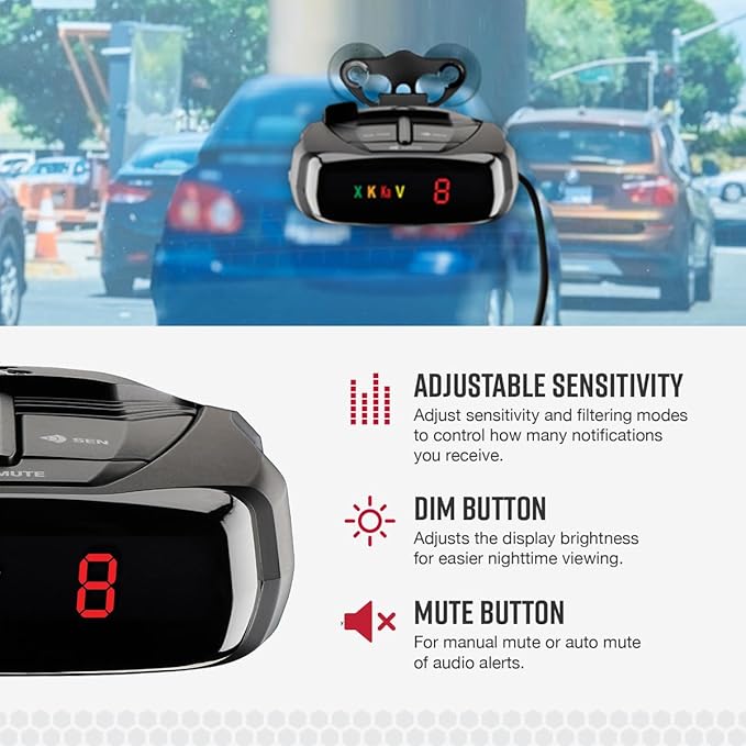 Cobra RAD 380 Laser Radar Detector + USB-C Power Cable Bundle – Long Range Detection, LaserEye Front and Rear Detection, IVT Filtering, Adjustable Sensitivity, Digital Signal Processing, Black