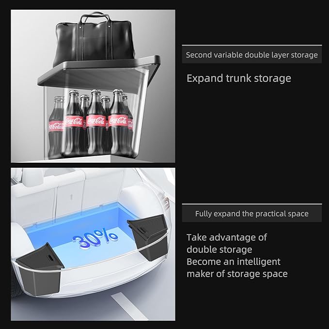 LUCKEASY 2PCS Trunk Storage Box for Tesla Model Y 2021-2024 5 Seat (Not Fit 2025+ Juniper) TPE Trunk Organizer Bins With Lids Trash Cans Accessories Interior Black