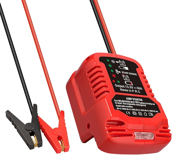 Car Jump Starter Adapter for Milwaukee M18 18V Battery,Portable Car Battery Jumper Starter with 12V Jumper Cable Clamps for 3.5L Vehicles (Not Included Battery)