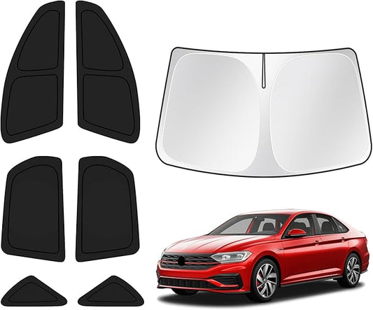 T TGBROS Windshield Sun Shade for Volkswagen VW Jetta 2019-2025 2026 Car Window Shades Thicken UV Block and Blackout Privacy Foldable Sunshades 7PCS Accessories Keep Cool Sun Visor Covers
