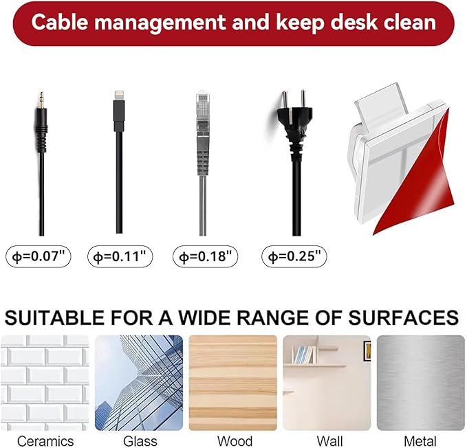 5/8 in Adhesive Cable Clips, 60pcs Outdoor Light Clips, Cord Clips, Sturdy Wire Clips, Finisher Wire Clamp for Home, Car, Office Wire Management Clips (Clear, 5/8"-60PCS)