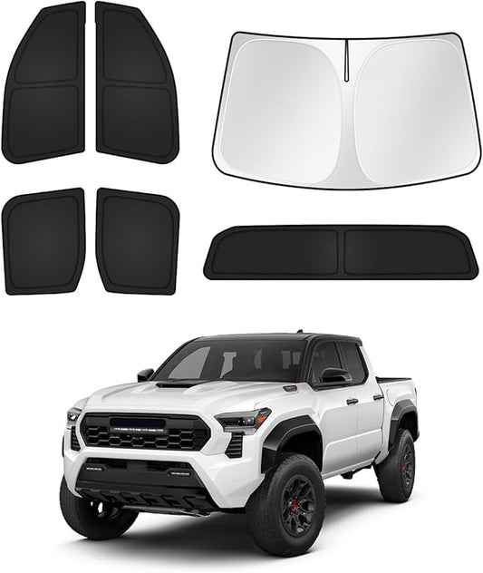 Canvcle Sunshades for Toyota Tacoma 2024 2025 2026 Accessories Windshield Sun Shade Side Rear Window Shade Cover Sun Visor Shield Privacy Protection for Camping Keep Vehicle Cool Black 6PCS