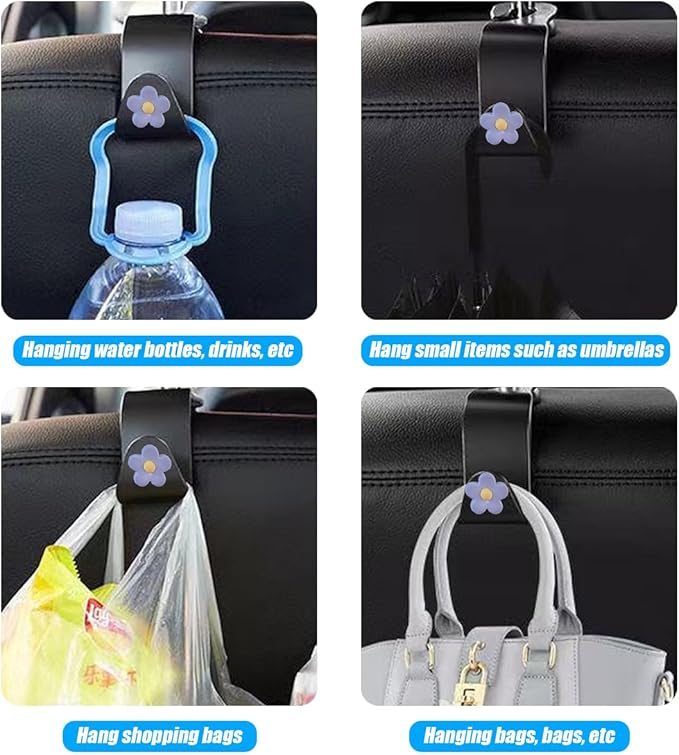 BESULEN Car Seat Headrest Hook, 4PCS Vehicle Seatback Organizer Hanger, Auto Seat Back Storage Hook for Grocery Bag Purse Handbag Umbrella, Universal Interior Accessories for Most Cars (Blue)