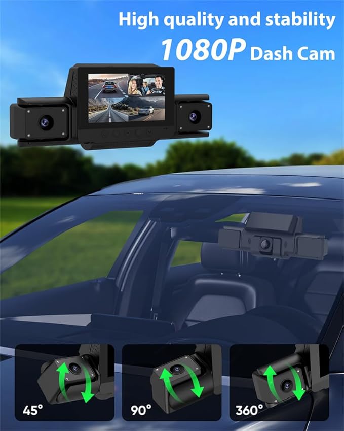 4 Channel 360 Dash Cam Front and Rear Inside & Left Right for Cars, 1080P with GPS 2.4GHz WiFi & APP Control, IR Night Vision, WDR, G-Sensor,Loop Recording, 24H Parking Mode,32GB Card for Taxi