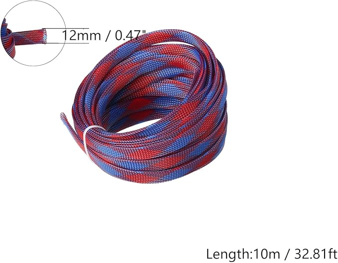 Aicosineg Cable Sleeve Braided Sleeving PET Wire Loom Tubing Cable 32.81ft-4/9inch Wrap Protector for HiFi Audio and Video Headphone Cable Protect Wires from Chewing of Pets Blue and Red