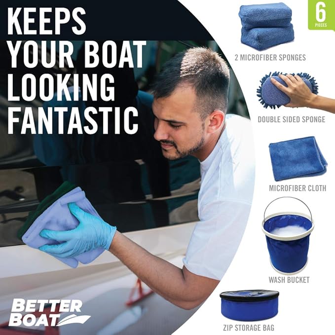 Boat Cleaner and Car Wash Sponges, Non-Scratch Microfiber Sponge and Wash Cloths, Complete Cleaning Kit for Interior, Exterior, Seats, Fiberglass Boat Hull, and Car, Washing and Detailing Supplies